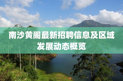 南沙黃閣最新招聘信息及區(qū)域發(fā)展動態(tài)概覽