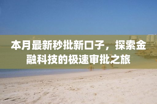本月最新秒批新口子，探索金融科技的極速審批之旅