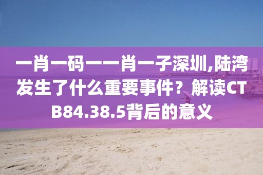 一肖一碼一一肖一子深圳,陸灣發(fā)生了什么重要事件？解讀CTB84.38.5背后的意義